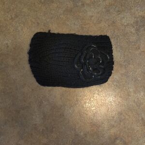 Black Knit Headband with Floral Detail